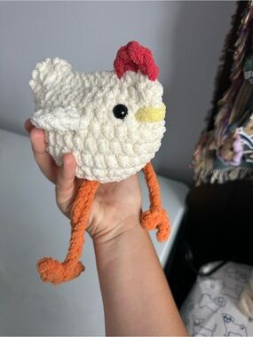 Plush White Chicken Bird Toy with Orange Legs